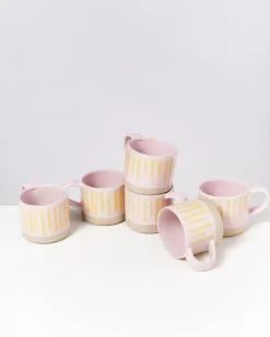 Motel a Miio Nodoa 6Er Set Tasse Rosa Gelb Gestreift| 6 Teilige Sets