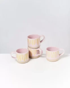Motel a Miio Nodoa 4Er Set Tasse Rosa Gelb Gestreift| Tassen & Becher