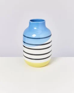 Motel a Miio Nuno Vase L Schwarz-Weis Gestreift Mit Blau| Vasen