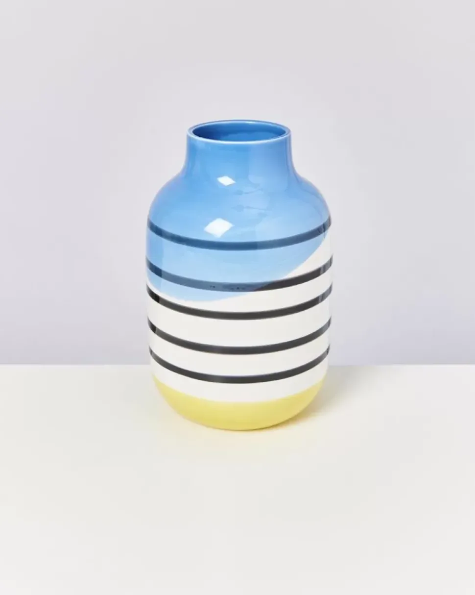Motel a Miio Nuno Vase L Schwarz-Weis Gestreift Mit Blau| Nuno L