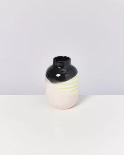 Motel a Miio Nuno Vase M Schwarz Rosa Gelb Gestreift| Nuno M