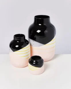 Motel a Miio Nuno Vase M Schwarz Rosa Gelb Gestreift| Vasen