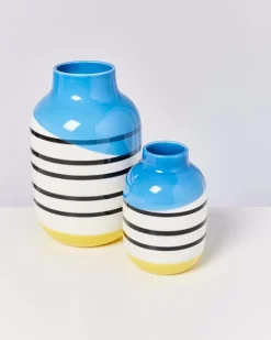 Motel a Miio Nuno Vase M Schwarz-Weis Gestreift Mit Blau| Vasen