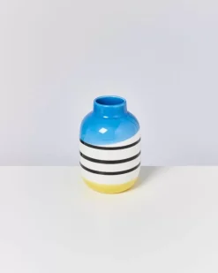 Motel a Miio Nuno Vase M Schwarz-Weis Gestreift Mit Blau| Nuno M