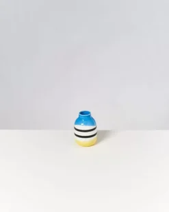 Motel a Miio Nuno Vase S Schwarz-Weis Gestreift Mit Blau| Nuno S