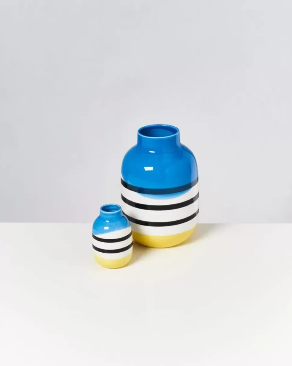 Motel a Miio Nuno Vase S Schwarz-Weis Gestreift Mit Blau| Nuno S